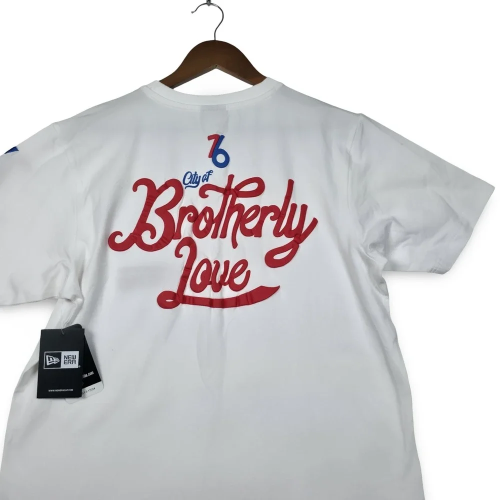 New Era Philadelphia 76ers Shirt Men Medium NWT City of Brotherly Love White NBA
